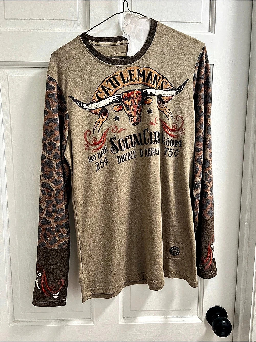 Double D Ranch Cattleman's Social Club Long Sleeve Top Brown & Orange Medium